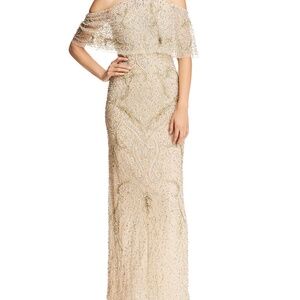 AIDAN MATTOX  Evening Gown in LIGHT GOLD & SILVER , Cold Shoulder, Size 8